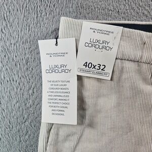 NEW Roundtree & Yorke Corduroy Pants Men 40 x 32 Flat‎ Front Stretch Off White